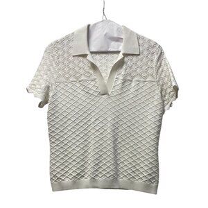 ST. John, White Textured Short Sleeve Polo Shirt, Small